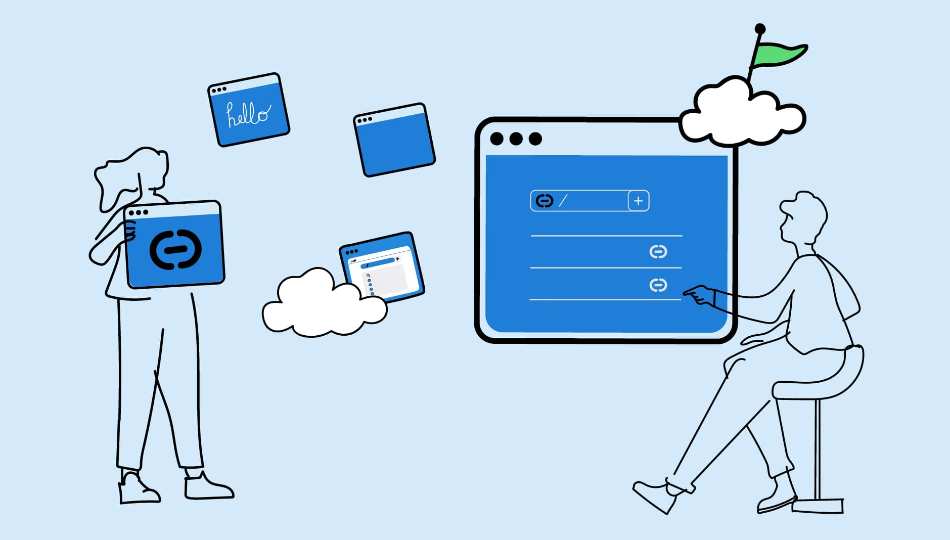 Illustration of team members collaborating through OrgOrg apps
